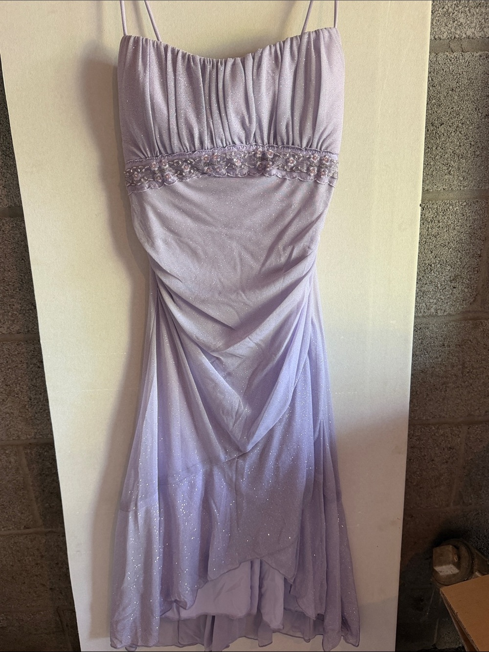 Lavender Spaghetti Strap Evening Dress with Beaded Waist